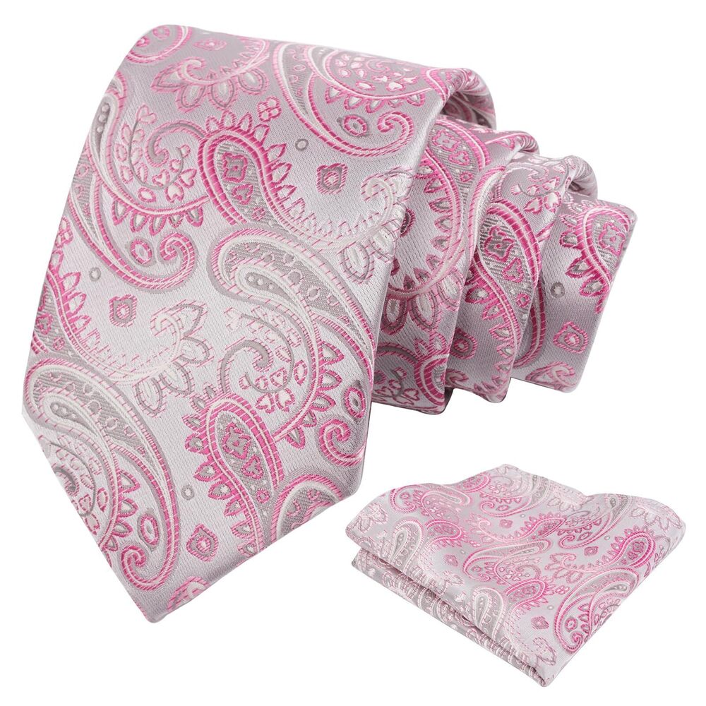 6132 3.15'' Paisley Tie Set with Hanky Casual Floral Necktie Set, Light